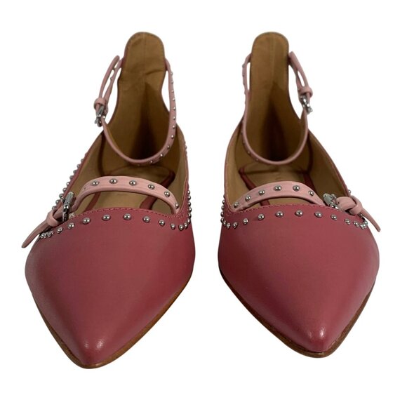 COACH Jody Pink Leather Studded Pointed Toe Flats Ankle Strap Women’s NWOB - Picture 2 of 7